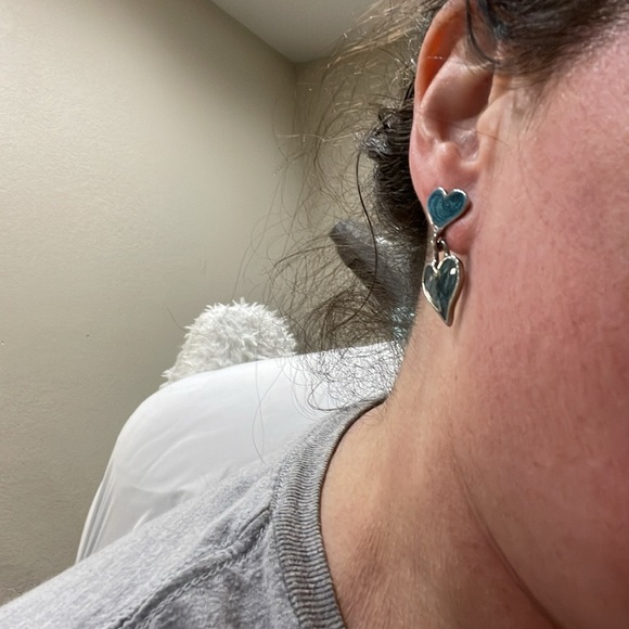 Double heart earrings. Silver blue, nice quality - Picture 3 of 8